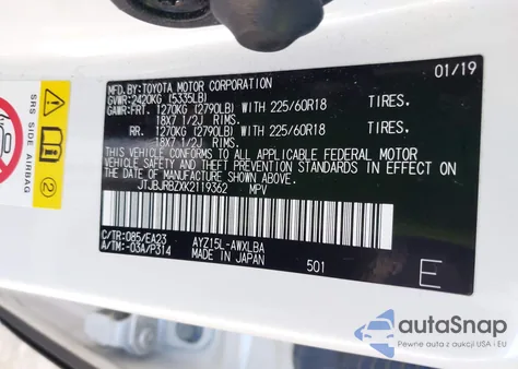 2019 Lexus Nx 300H из США, поврежденный, VIN JTJBJRBZXK2119362